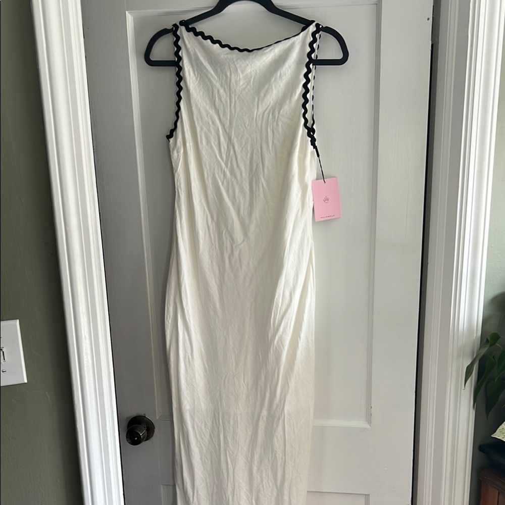 Hello Molly White Backless Dress with Black Trim